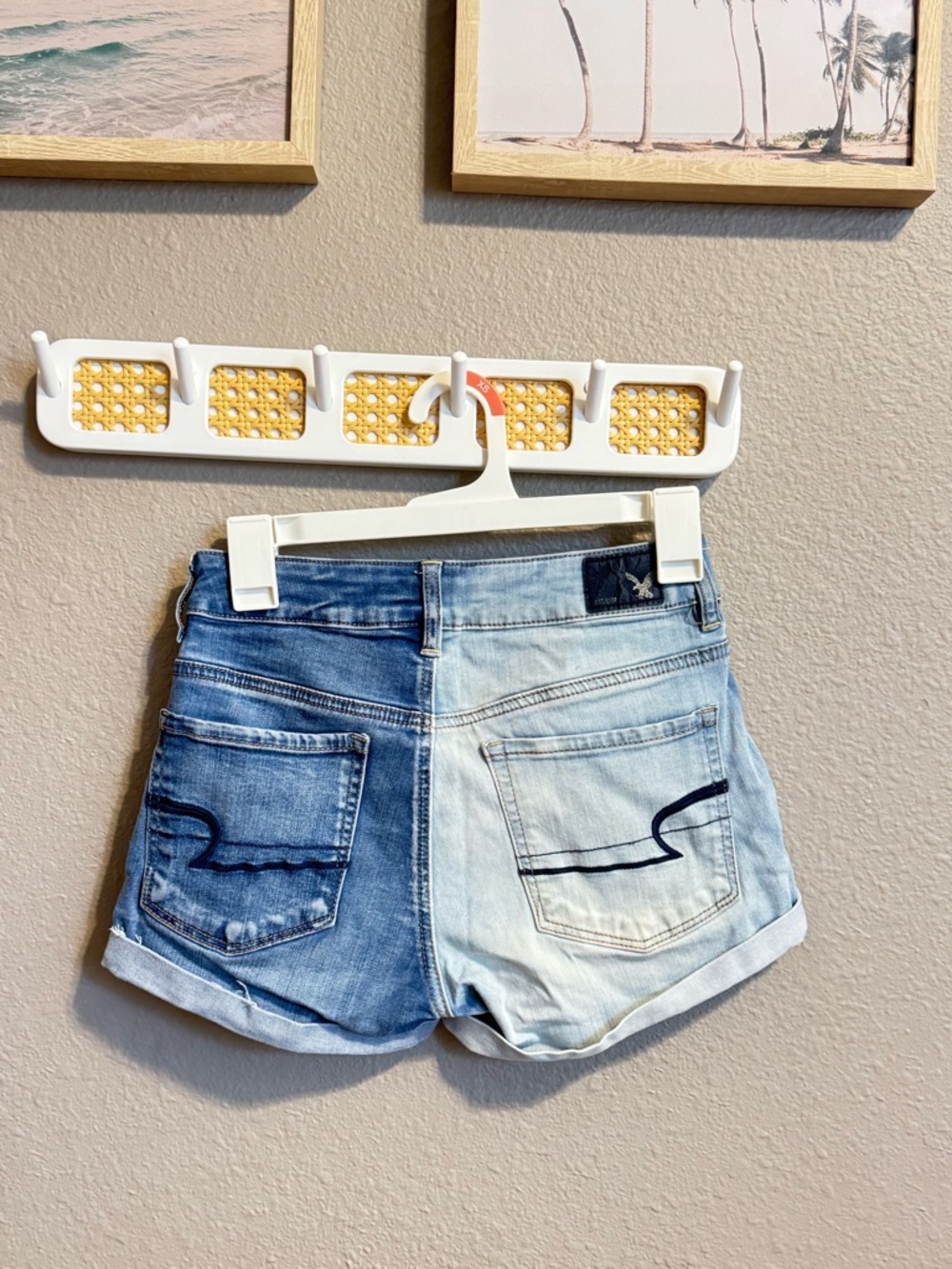 American Eagle Outfitters Two-Tone Light & Dark Blue Jean Shorts - Picture 3 of 3